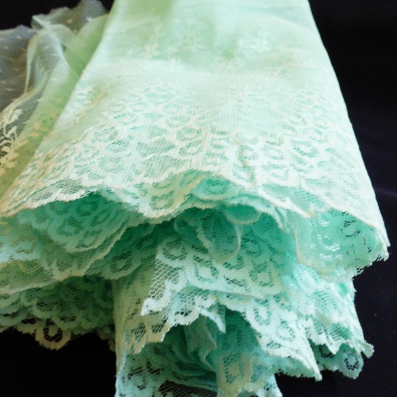 Stretch Embroidery Lace Trim aqua 10.5" wide Scalloped Filet 9.72 yards - Picture 3 of 6